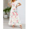 imageZESICA Womens 2025 Bohemian Floral Printed Wrap V Neck Short Sleeve Split Beach Party Maxi DressContrastwhite