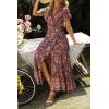 imageZESICA Womens 2025 Bohemian Floral Printed Wrap V Neck Short Sleeve Split Beach Party Maxi DressDark Purple