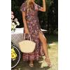 imageZESICA Womens 2025 Bohemian Floral Printed Wrap V Neck Short Sleeve Split Beach Party Maxi DressDark Purple