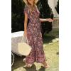 imageZESICA Womens 2025 Bohemian Floral Printed Wrap V Neck Short Sleeve Split Beach Party Maxi DressDark Purple