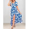 imageZESICA Womens 2025 Bohemian Floral Printed Wrap V Neck Short Sleeve Split Beach Party Maxi DressDustyblue