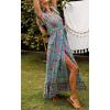 imageZESICA Womens 2025 Bohemian Floral Printed Wrap V Neck Short Sleeve Split Beach Party Maxi DressGreen