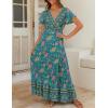 imageZESICA Womens 2025 Bohemian Floral Printed Wrap V Neck Short Sleeve Split Beach Party Maxi DressGreen