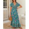 imageZESICA Womens 2025 Bohemian Floral Printed Wrap V Neck Short Sleeve Split Beach Party Maxi DressGreen
