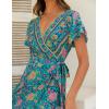 imageZESICA Womens 2025 Bohemian Floral Printed Wrap V Neck Short Sleeve Split Beach Party Maxi DressGreen