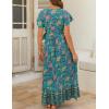 imageZESICA Womens 2025 Bohemian Floral Printed Wrap V Neck Short Sleeve Split Beach Party Maxi DressGreen