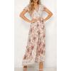 imageZESICA Womens 2025 Bohemian Floral Printed Wrap V Neck Short Sleeve Split Beach Party Maxi DressIvory