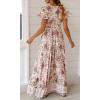 imageZESICA Womens 2025 Bohemian Floral Printed Wrap V Neck Short Sleeve Split Beach Party Maxi DressIvory