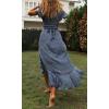 imageZESICA Womens 2025 Bohemian Floral Printed Wrap V Neck Short Sleeve Split Beach Party Maxi DressLight Blue