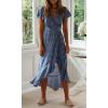 imageZESICA Womens 2025 Bohemian Floral Printed Wrap V Neck Short Sleeve Split Beach Party Maxi DressLight Blue