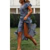 imageZESICA Womens 2025 Bohemian Floral Printed Wrap V Neck Short Sleeve Split Beach Party Maxi DressLight Blue