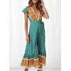 imageZESICA Womens 2025 Bohemian Floral Printed Wrap V Neck Short Sleeve Split Beach Party Maxi DressLight Green