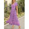 imageZESICA Womens 2025 Bohemian Floral Printed Wrap V Neck Short Sleeve Split Beach Party Maxi DressLightpurple