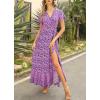 imageZESICA Womens 2025 Bohemian Floral Printed Wrap V Neck Short Sleeve Split Beach Party Maxi DressLightpurple