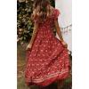 imageZESICA Womens 2025 Bohemian Floral Printed Wrap V Neck Short Sleeve Split Beach Party Maxi DressLychee Red