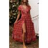 imageZESICA Womens 2025 Bohemian Floral Printed Wrap V Neck Short Sleeve Split Beach Party Maxi DressLychee Red