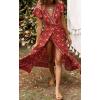 imageZESICA Womens 2025 Bohemian Floral Printed Wrap V Neck Short Sleeve Split Beach Party Maxi DressLychee Red