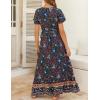 imageZESICA Womens 2025 Bohemian Floral Printed Wrap V Neck Short Sleeve Split Beach Party Maxi DressNavy