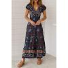 imageZESICA Womens 2025 Bohemian Floral Printed Wrap V Neck Short Sleeve Split Beach Party Maxi DressNavy