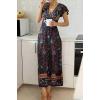 imageZESICA Womens 2025 Bohemian Floral Printed Wrap V Neck Short Sleeve Split Beach Party Maxi DressNavy