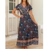 imageZESICA Womens 2025 Bohemian Floral Printed Wrap V Neck Short Sleeve Split Beach Party Maxi DressNavy