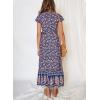 imageZESICA Womens 2025 Bohemian Floral Printed Wrap V Neck Short Sleeve Split Beach Party Maxi DressNavy Blue
