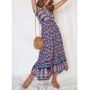 imageZESICA Womens 2025 Bohemian Floral Printed Wrap V Neck Short Sleeve Split Beach Party Maxi DressNavy Blue