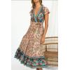 imageZESICA Womens 2025 Bohemian Floral Printed Wrap V Neck Short Sleeve Split Beach Party Maxi DressNude