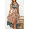 imageZESICA Womens 2025 Bohemian Floral Printed Wrap V Neck Short Sleeve Split Beach Party Maxi DressNude