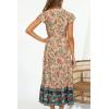 imageZESICA Womens 2025 Bohemian Floral Printed Wrap V Neck Short Sleeve Split Beach Party Maxi DressNude