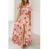 imageZESICA Womens 2025 Bohemian Floral Printed Wrap V Neck Short Sleeve Split Beach Party Maxi DressPeach