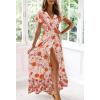 imageZESICA Womens 2025 Bohemian Floral Printed Wrap V Neck Short Sleeve Split Beach Party Maxi DressPeach