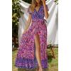 imageZESICA Womens 2025 Bohemian Floral Printed Wrap V Neck Short Sleeve Split Beach Party Maxi DressPurple