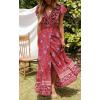 imageZESICA Womens 2025 Bohemian Floral Printed Wrap V Neck Short Sleeve Split Beach Party Maxi DressRed