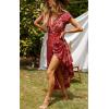 imageZESICA Womens 2025 Bohemian Floral Printed Wrap V Neck Short Sleeve Split Beach Party Maxi DressRed