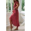 imageZESICA Womens 2025 Bohemian Floral Printed Wrap V Neck Short Sleeve Split Beach Party Maxi DressRedfloral