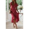imageZESICA Womens 2025 Bohemian Floral Printed Wrap V Neck Short Sleeve Split Beach Party Maxi DressRedfloral