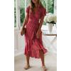 imageZESICA Womens 2025 Bohemian Floral Printed Wrap V Neck Short Sleeve Split Beach Party Maxi DressRedfloral