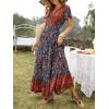 imageZESICA Womens 2025 Bohemian Floral Printed Wrap V Neck Short Sleeve Split Beach Party Maxi DressRoyal Blue