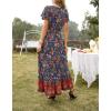 imageZESICA Womens 2025 Bohemian Floral Printed Wrap V Neck Short Sleeve Split Beach Party Maxi DressRoyal Blue