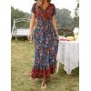 imageZESICA Womens 2025 Bohemian Floral Printed Wrap V Neck Short Sleeve Split Beach Party Maxi DressRoyal Blue