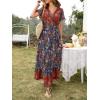 imageZESICA Womens 2025 Bohemian Floral Printed Wrap V Neck Short Sleeve Split Beach Party Maxi DressRoyal Blue
