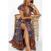 imageZESICA Womens 2025 Bohemian Floral Printed Wrap V Neck Short Sleeve Split Beach Party Maxi DressRoyal Blue
