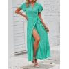 imageZESICA Womens 2025 Bohemian Floral Printed Wrap V Neck Short Sleeve Split Beach Party Maxi DressSpringgreen