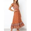 imageZESICA Womens 2025 Bohemian Floral Printed Wrap V Neck Short Sleeve Split Beach Party Maxi DressTangerine