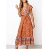 imageZESICA Womens 2025 Bohemian Floral Printed Wrap V Neck Short Sleeve Split Beach Party Maxi DressTangerine