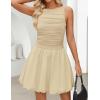 imageZESICA Womens 2025 Summer Boho Sleeveless Ruched Mini Dresses Scoop Neck Bubble A Line Short Tank SundressApricot