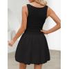 imageZESICA Womens 2025 Summer Boho Sleeveless Ruched Mini Dresses Scoop Neck Bubble A Line Short Tank SundressBlack