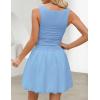 imageZESICA Womens 2025 Summer Boho Sleeveless Ruched Mini Dresses Scoop Neck Bubble A Line Short Tank SundressBlue