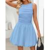 imageZESICA Womens 2025 Summer Boho Sleeveless Ruched Mini Dresses Scoop Neck Bubble A Line Short Tank SundressBlue
